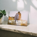 Happy Birthday Vintage Bold Photo Card<br><div class="desc">Celebrate birthdays with a touch of rustic charm using this delightful greeting card. The front showcases your photo with the greeting "Happy Birthday" in a bold vintage font, exuding a rustic and country style. Inside, the left fold features a photo collage with four photos, making it a perfect way to...</div>