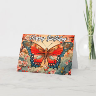 Happy Birthday   Vintage Butterfly Design Card