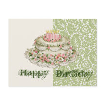 Happy Birthday Vintage Cake Postcard