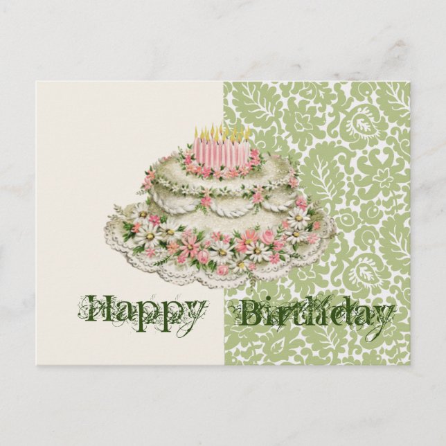 Happy Birthday Vintage Cake Postcard (Front)