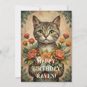 Happy birthday vintage cat holiday card