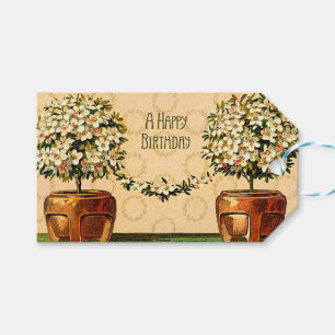 Happy Birthday Vintage Flowering Pots Gift Tag