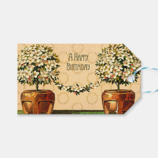 Happy Birthday Vintage Flowering Pots Gift Tag