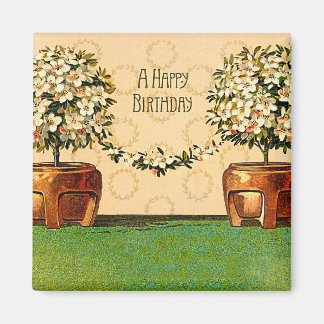 Happy Birthday Vintage Flowering Pots Magnet