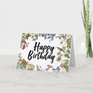 Happy Birthday Vintage Flowers Hummingbird & Butte Card