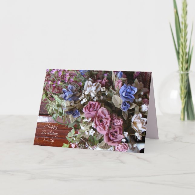 Happy Birthday, Vintage Flowers, Personalised Card (Front)