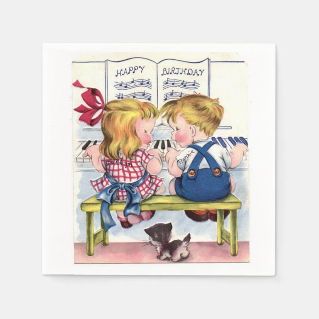 Happy Birthday Vintage kids paper napkins (Front)