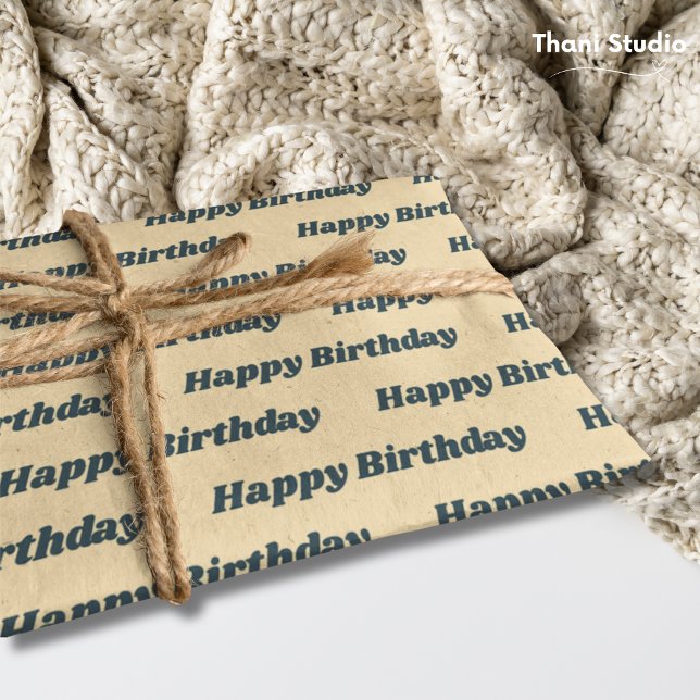 Happy Birthday Vintage Retro Simple Yellow Tissue Paper (Creator Uploaded)