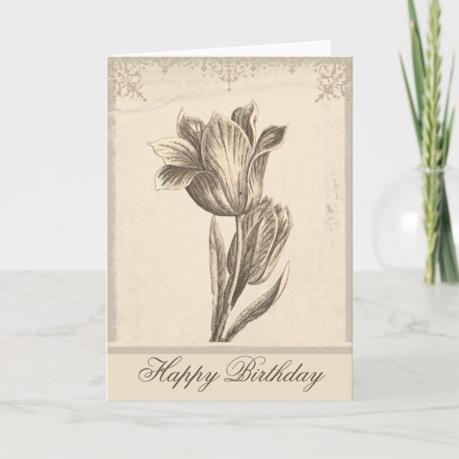 happy birthday vintage tulip elegant greeting card (Front)