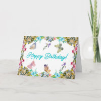 Happy Birthday Vintage Watercolor Flowers