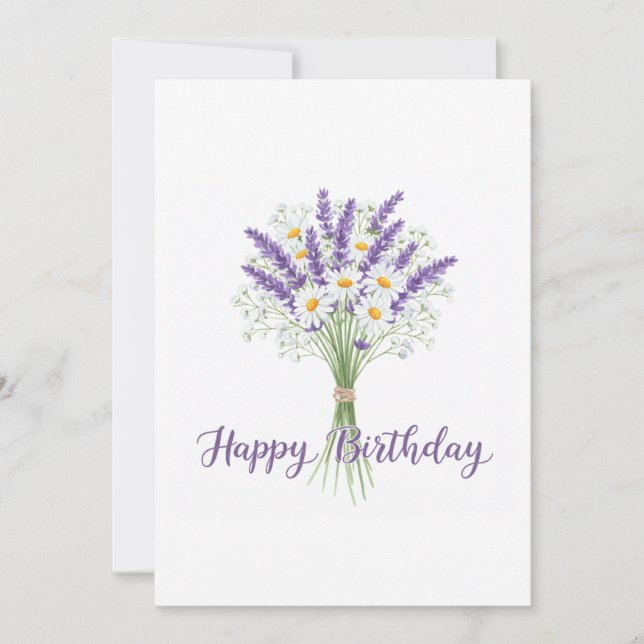 Happy Birthday Voilet Flowers Digital Holiday Card (Front)