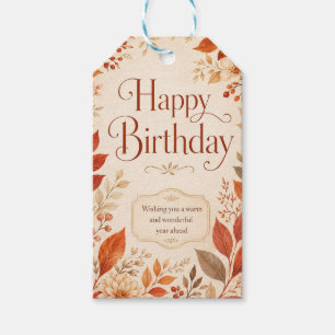 Happy Birthday Warm Autumn Botanical Watercolor Gift Tags