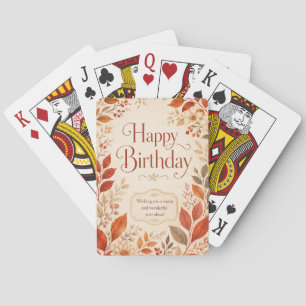 Happy Birthday Warm Autumn Botanical Watercolor Playing Cards