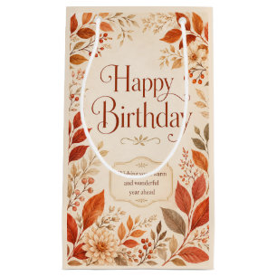 Happy Birthday Warm Autumn Botanical Watercolor Small Gift Bag