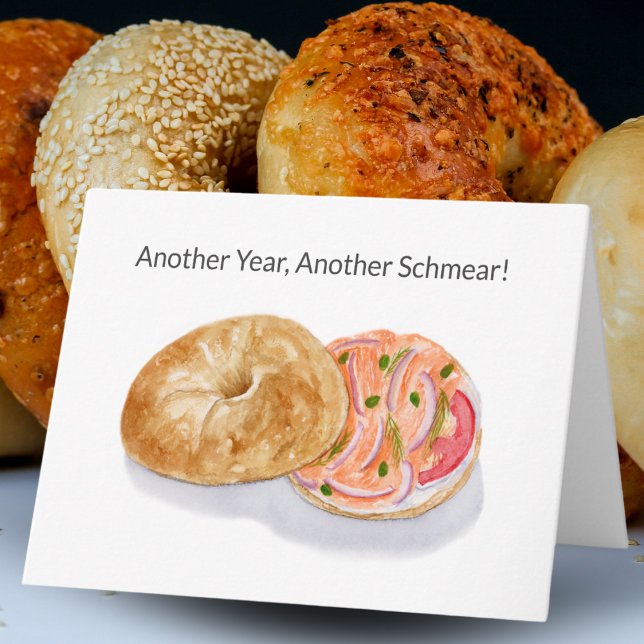 Happy Birthday Watercolor Bagels Smoke Salmon  Card (Creator Uploaded)