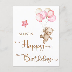 Happy Birthday Watercolor Ballons Postcard