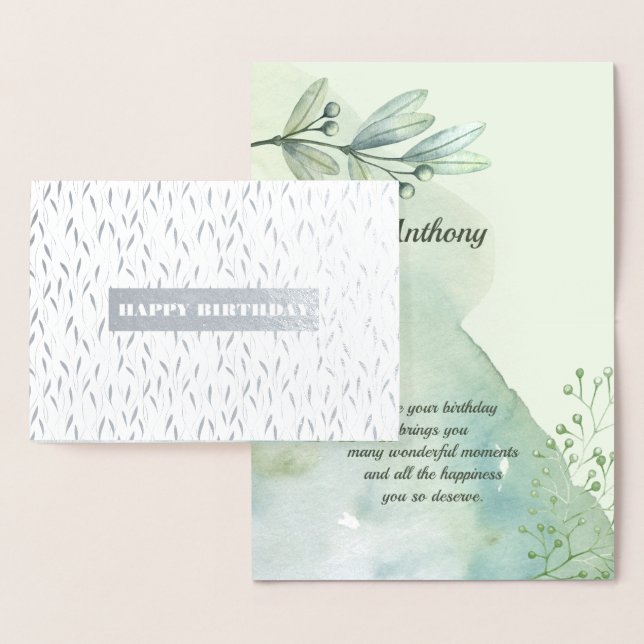 Happy Birthday. Watercolor Botanical Luxury Foil Card (Display)