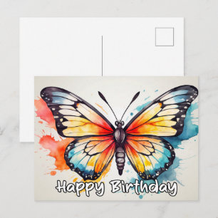 Happy Birthday Watercolor Butterfly Doodle Art Holiday Postcard