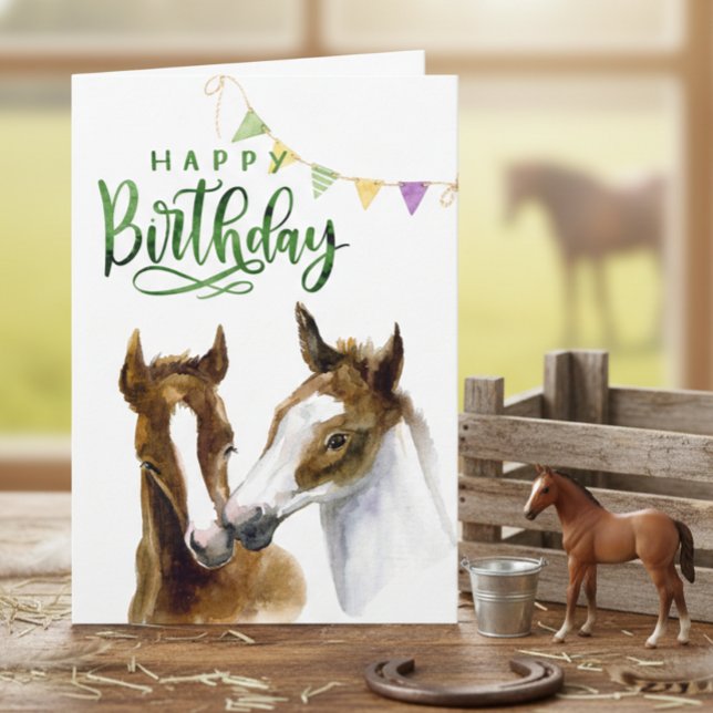 Happy Birthday Watercolor Colt Horse  Card (Creator Uploaded)