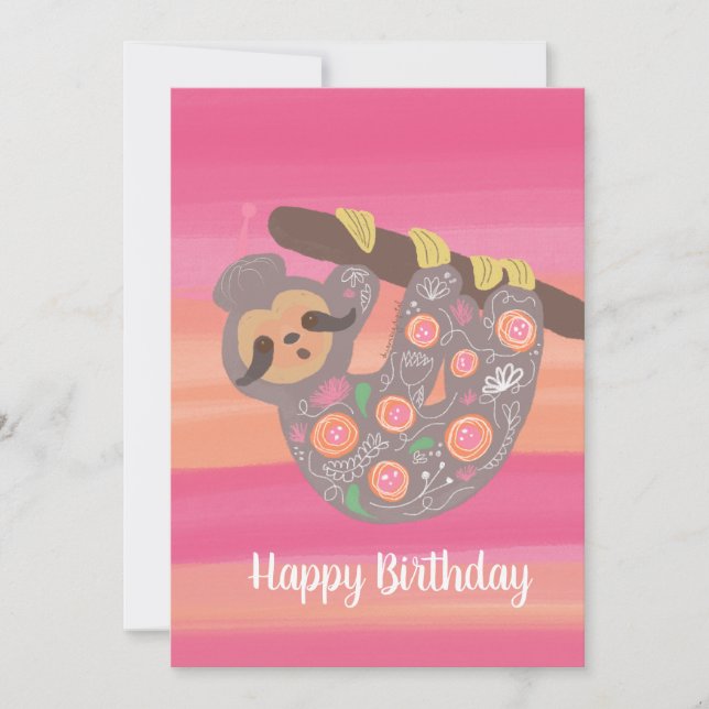 Happy Birthday Watercolor Cute Asian Sloth Card (Front)