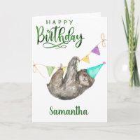 Happy Birthday Watercolor Cute Sloth