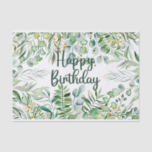 Happy Birthday Watercolor Eucalyptus Leaves Tissue Paper