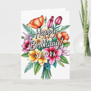 Happy Birthday Watercolor Floral Bouquet Card