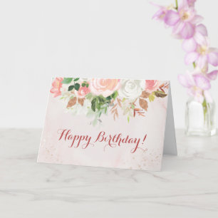 Happy Birthday Watercolor Floral Rose Card