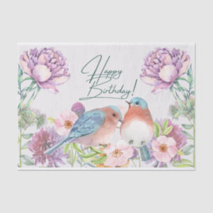 Happy Birthday Watercolor Flowers, Birds Tissue Paper