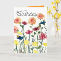 Happy Birthday Watercolor Flowers Honeybees