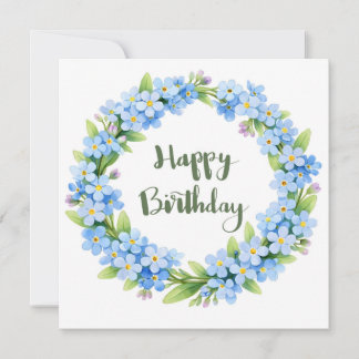 Happy Birthday Watercolor Forget Me Not Flowers  Card