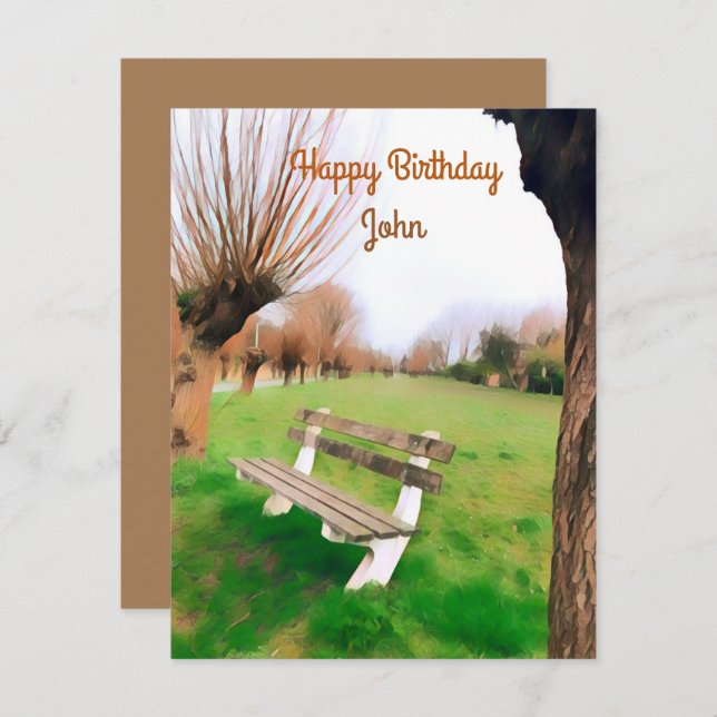 Happy Birthday Watercolor Garden Bench For Him (Front/Back)