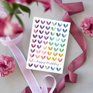 Happy Birthday   Watercolor Hearts   Blank Inside Holiday Card