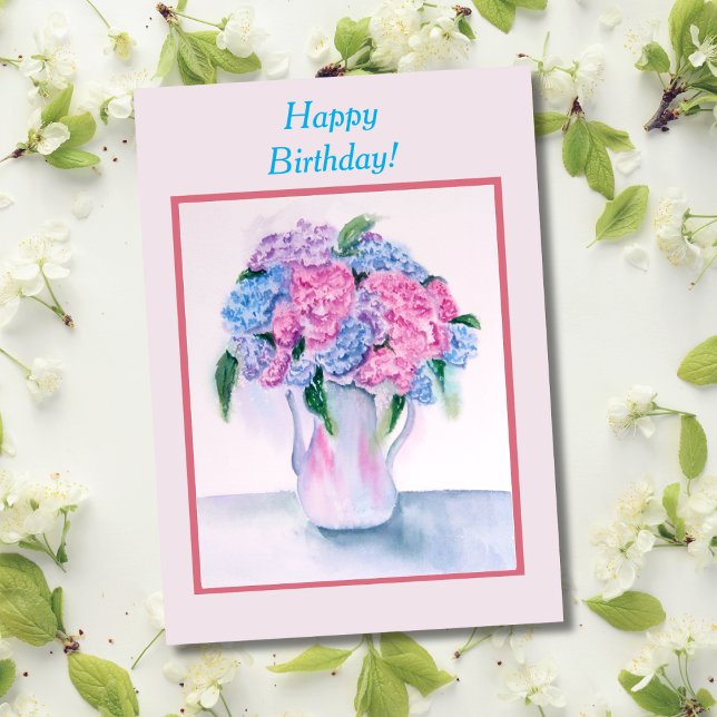 Happy Birthday Watercolor Hydrangea Card (A fan of watercolor and hydrangeas this card will be the perfect way to say, Happy birthday!)