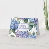 Happy Birthday Watercolor Hydrangea Flowers