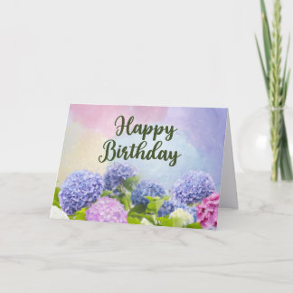 Happy Birthday Watercolor Hydrangea Flowers  Card
