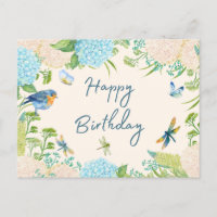 Happy Birthday Watercolor Hydrangea Flowers