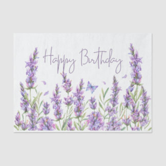 Happy Birthday Watercolor Lavender Flowers Tissue Paper