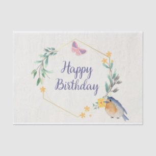 Happy Birthday Watercolor Nature Botanical Bird Tissue Paper