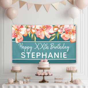 Happy Birthday - Watercolor Painted Flowers Banner