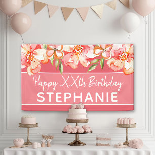Happy Birthday - Watercolor Painted Flowers text Banner