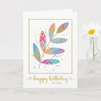 Happy Birthday Watercolor Pattern Leaves