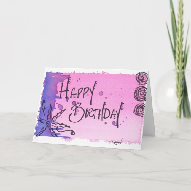 Happy Birthday Watercolor / Purple Card (Front)
