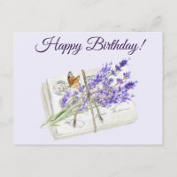 Happy Birthday Watercolor Purple Lavender Flowers