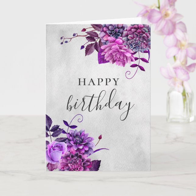 Happy birthday. Watercolor purple lilac floral Card (Orchid)