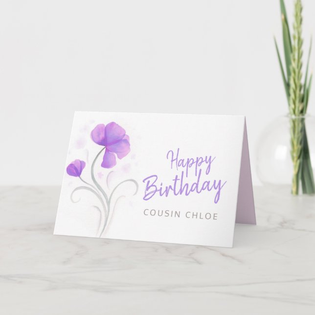 Happy Birthday watercolor purple poppy flower Card (Front)
