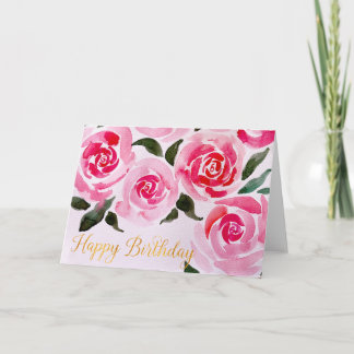 Happy Birthday Watercolor Roses Flowers for Her Card