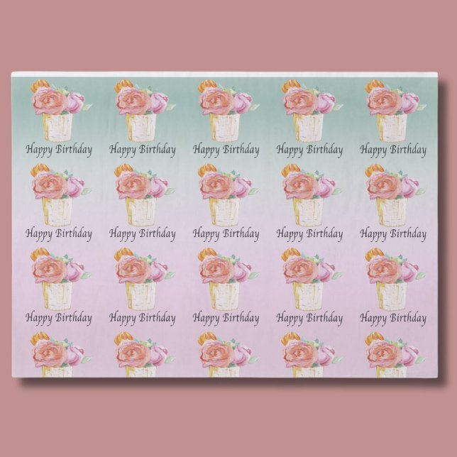 Happy Birthday Watercolor Roses Tissue Paper (Creator Uploaded)