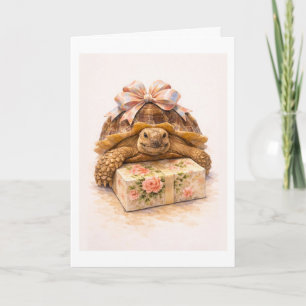 Happy Birthday Watercolor Sulcata turtle present Card