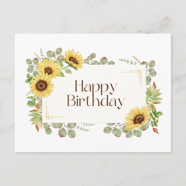 Happy Birthday Watercolor Sunflowers  Postcard (Front)